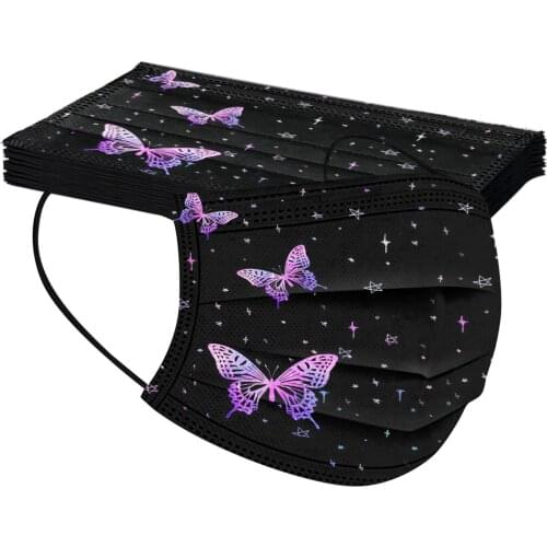Elegant Disposable Masks With Butterfly Pattern Industrial 3ply Protection Breathable Three Layer Ear Bandage Mascarillas