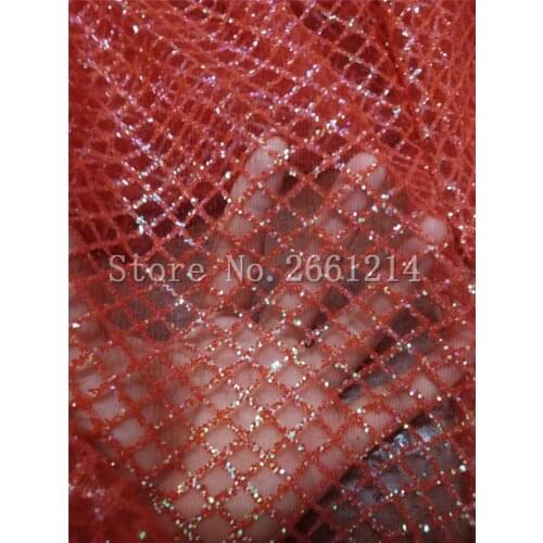 French net red color glued glitter lace fabric BZL-82720 with glued glitter good selling for party dress