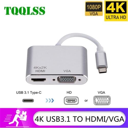 TQQLSS USB C to HDMI VGA Adapter Cable 2 In 1 USB 3.1 TO HDMI VGA Audio Video Converter Cable For Macbook Pro Laptop Adapter
