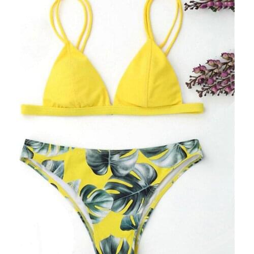 2Pcs Floral Print Bikini Set Women Sexy Leaves Print Padded Swimsuit Swimwear Bathing Suit Bandage Bikinis Beachwear