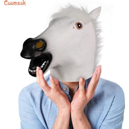 Cosmask Halloween White Horse Mask Creepy Horse Head Rubber Latex Animal Mask Novelty Halloween Costumes BoJack Horseman Mask