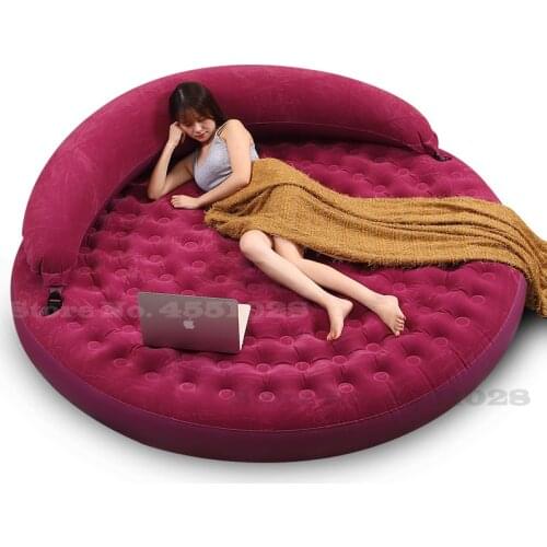 Indoor Use Round Inflatable Folding Floor Bed Foldable PVC Air Sofa/Mattress/Louge Chairs with Backrest Thickened Soft Flocking