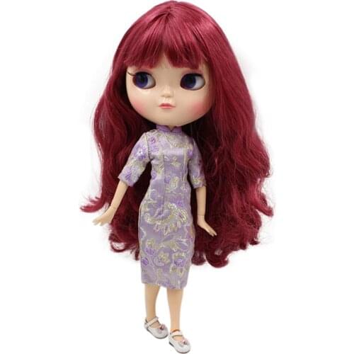 Blyth doll icy licca body joint body New wine red long curly hair 1/6 30cm gift toy