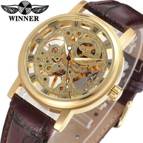 Winner watch mechanical watch for men black leather band free shipping WRG8005M3G4