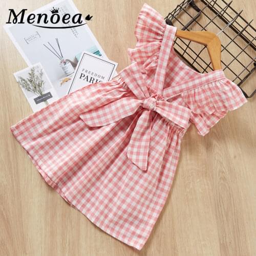 Menoea baby girls Dress Summer for girl Princess Dress clothes Sweet Bow Plaid Waist Dress Girl Floral Decoration kids dresses