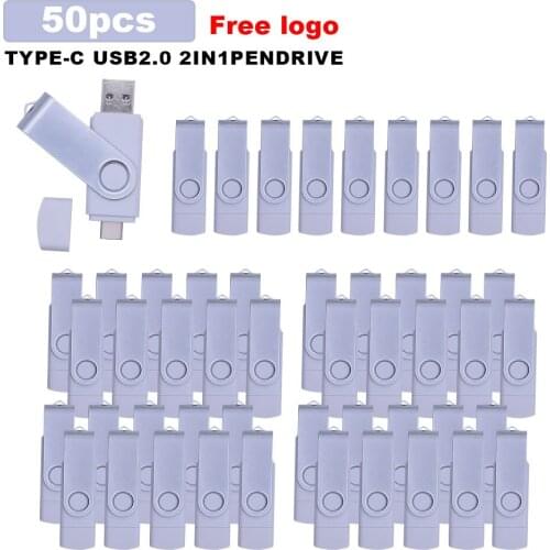 50pcs/lot metal 2 IN 1 pen drive 128GB Micro usb memory stick 32GB pendrive 64GB 16GB Type-C usb flash drive free logo