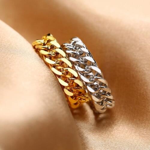 Minimalist Cuban Chain Band Rings for Women,3/6/7/14mm Stainless Steel Metal Female Wedding Rings,Chic Mechanical Finger Jewelry