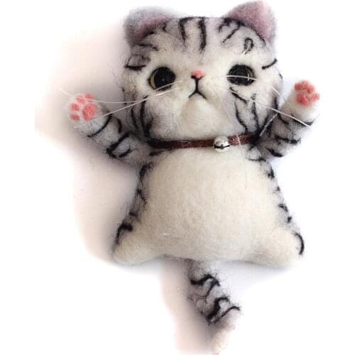 Brooch Cat Needle Felting Kit for Beginner, Contains Enough Felting Wool and Tools, English Manual (Cat A)