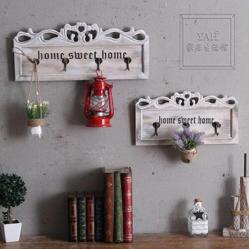 American Country European Creative Retro Nostalgia Carved Wooden Shop Wall Hanging Decorative Hooks Coat and Hat Hooks