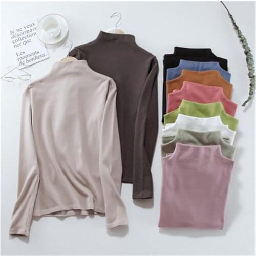 2020 Autumn Women Causal Solid Loose T Shirt Long Sleeve kitted Turtleneck T-Shirts Lady Girls Basic Tee T Shirts Tops PZ3519