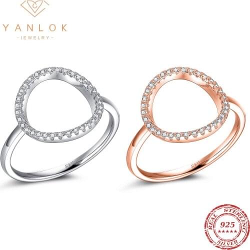 YANLOK 2021 Autumn Fashion Rings Solid 925 Sterling Silver Round AAAAA Zirconia Sparkling Finger Ring For Women Wedding Jewelry