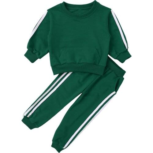 Kids Girls Autumn Warm Two Piece Tracksuits Casual Gym Sport Suit Round Neck Long Sleeve Pocket Sweatshirts Top+ Pants Trousers