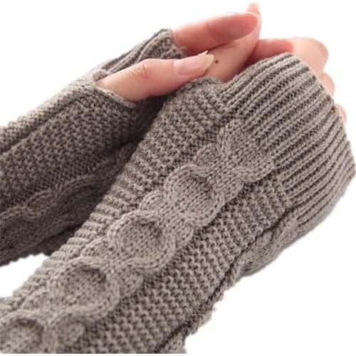 Wool Winter Womens Glvoes Thick Figure 8 Hemp Pattern Fingerless Half-finger Woolen Gloves Knitted Mittens Women Warm Arm Cover