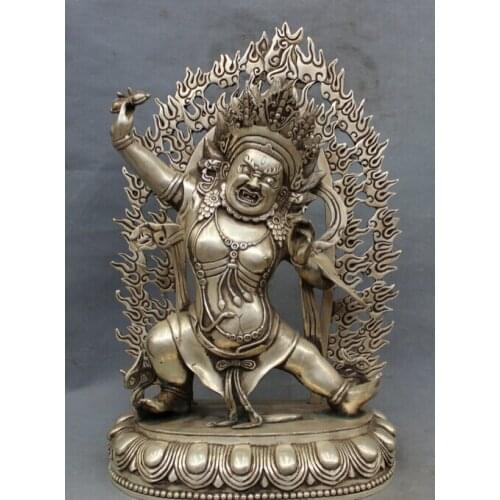 Song voge gem S2483 19" Tibet Silver Buddhism Bless Vajrapani Mahakala Buddha Statue Brass Joss