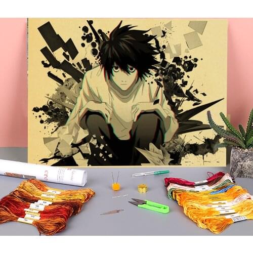 Landscape Classic Anime Series Death Note Printed Water-Soluble Canvas 11CT Cross Stitch Embroidery Set DMC Counted
