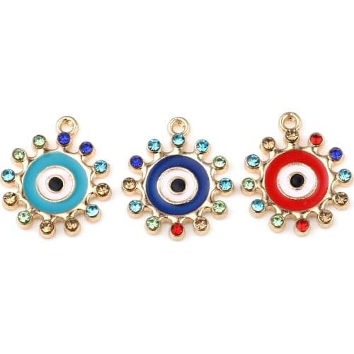 10 PCs Enamelled Sun Charms Metal Religious Connectors Sunshine Gold Color With Multicolor Rhinestone Pendants For DIY Jewelry