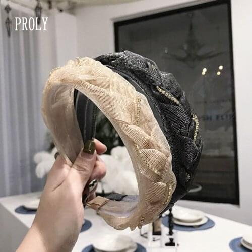 PROLY New Fashion Women Hair Accessories Turban Lace Mesh Headband Adult Hand-woven Twist Braid Chain Hairband Wholesale