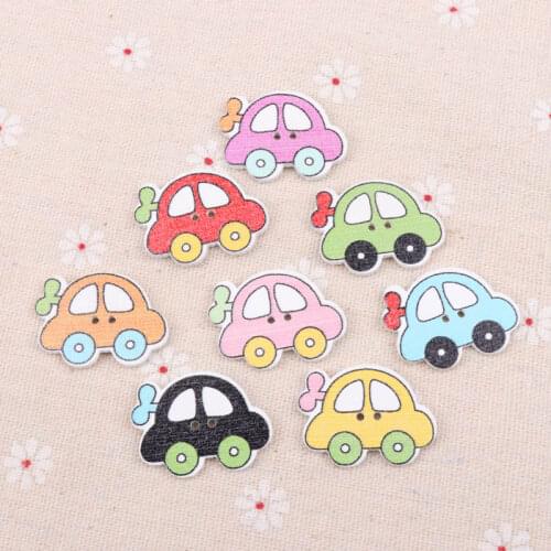 Wooden Toy Car Painted Pattern Buttons 2 Holes Scrapbook Collection Handmade Sewing Home Decoration DIY 21x28mm 10pcs T1573-FD