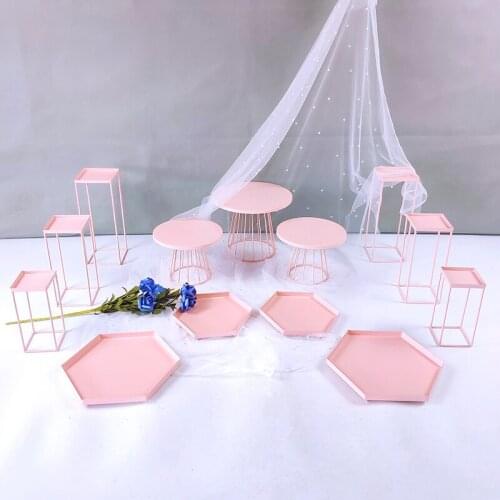 Pink Cake Station Wedding Cupcake Party Dessert Display Station Tower Wedding Set Decorative Tray Metal Round