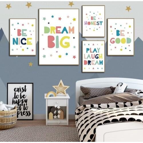 Colorful Nursery Decor ABC Alphabet Poster Wall Art Canvas Painting Print Pictures New Baby Girls Gift Kids Room Home Decor