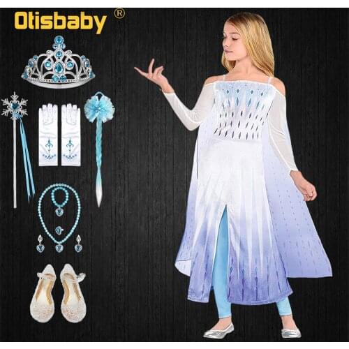Snow Queen 2 Summer Girls Elsa Dress Leggings Clothing Set White Shoulderless Party Dresses Kids Halloween Costume Fantasia Elsa