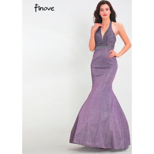 Finove Reflective Dress Prom Gowns 2020 Sparkly Material With Beading Crystals Mermaid Dress Long Floor Length In Women'Dresses