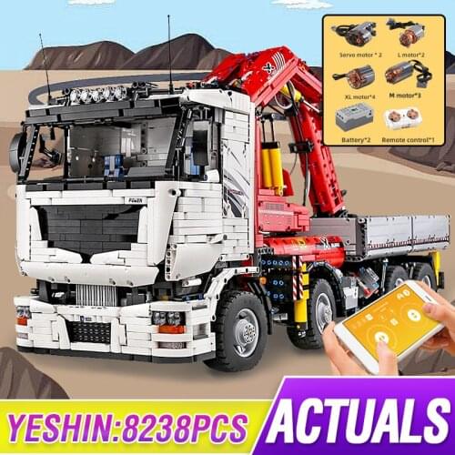 MOULD KING 19002 High-Tech APP RC Car Toys Motorized Pneumatic Crane MOC-8800 Truck Model Building Blocks Kids Christmas Gift