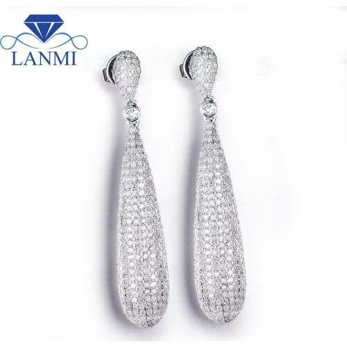 14kt White Gold Diamond Earrings For Women,Long Gold Earring For Sale, Pave Setting Gold Diamond Earring Brilliant Jewelry ER009