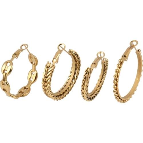 Punk Big Hoop Earrings Women Stainless Steel Earrings For Women Chain Hoop Earrings Charm Earrings Steel Earrings Jewelry Gifts