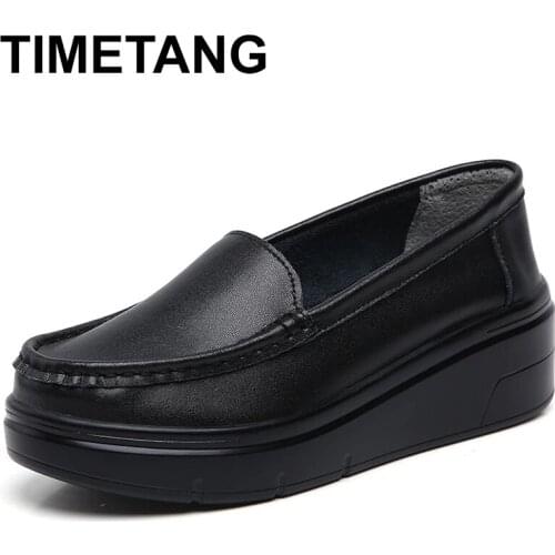 TIMETANG spring summer all-match mother shoes womens single shoes leather rocking shoes platform platform nurse shoes work shoe