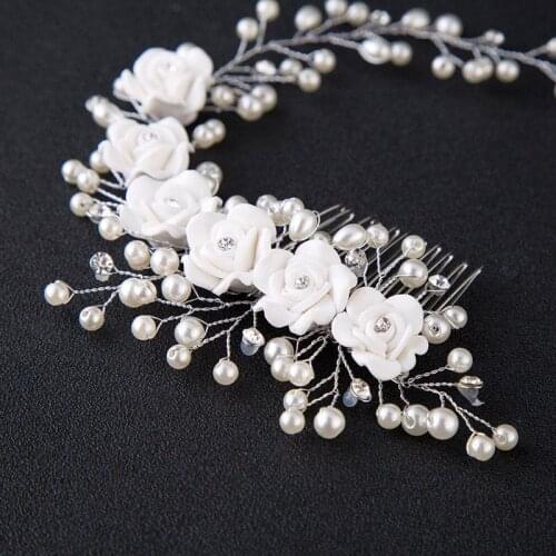 2021 Girls Hair Wedding Accessories Bridal Crystal Hair Combs Tiaras Rhinestone Women Pearl Headpiece Hair Jewelry Female