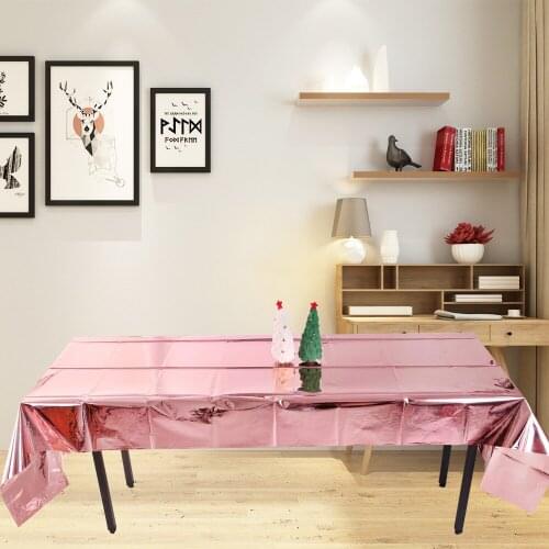 WALMD 1pcs Glossy Disposable Rose Gold Pink Tablecloth Christmas 1x2.73M Party Decoration Aluminum Foil Tablecloth For Picnics