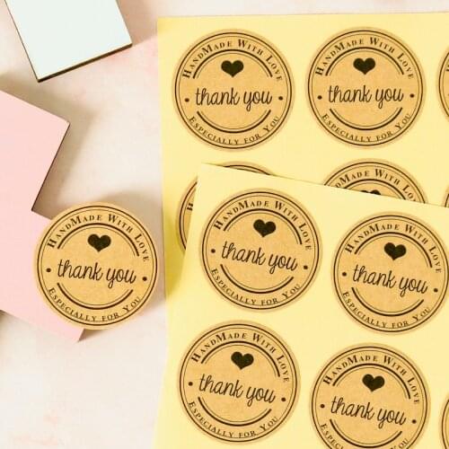 102pcs Thank You and Handmade with love Seal Sticker Kraft Paper Label Sealing Sticker DIY Gifts Posted Baking Decoration Label