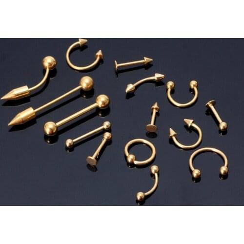 15pcs Stainless Steel Body Piercing Jewelry Kit For Tongue Eyebrow Nipple Nose C1FE