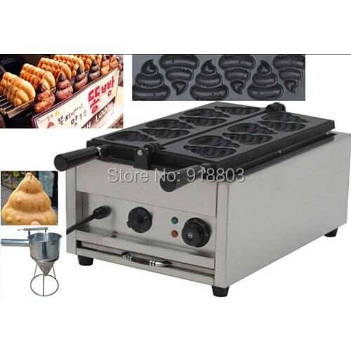 2 in 1 6pcs Commercial Non-stick 110v 220v Electric Poo Waffle Baker Maker Machine + Batter Dispenser