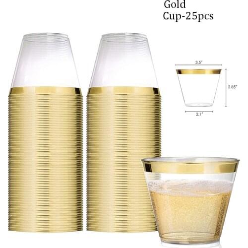 25PCS 25 People Using Gold Plastic Cup Party Supplies.Birthday Party Wedding Decorations Kids Disposable Plastic Cup Set