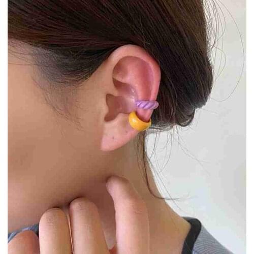 5Pcs Korean Fresh Candy Color Ear Bone Clip for Women Girls No Piercing Fake Cartilage Drop Glaze Geometric Earring Summer Gift