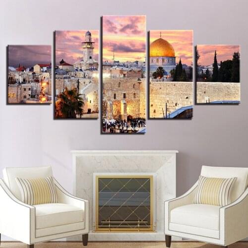 Wall Art Pictures 5 Pieces Ancient castle Art Scenery Landscape Paintings Modular Canvas HD Prints Posters Home Decor No Framed