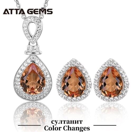 6.8 Carats Zultanite Color Change Gemstone 925 Sterling Silver Earrings Necklace Women Jewerly Set for Wedding Gift