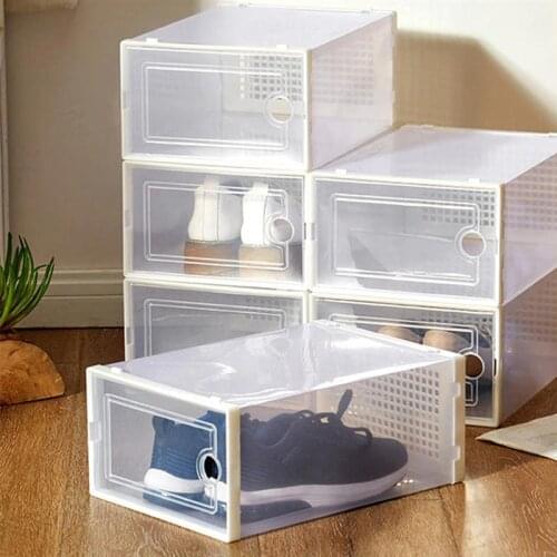 6pcs Plastic Shoe Storage Box Transparent Drawer Type Shoe Rack Shoe Storage Box Home Organizer
