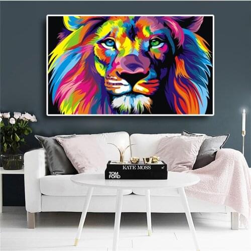 Watercolor Lion Animal Abstract Canvas Painting Cartoon Poster Print Pop Art Modern Wall Art Picture for Kids Room Nordic Decor