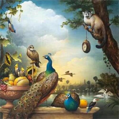 2021 New 5D DIY Full Round Diamond Painting Peacock & Monkey Cross Stitch 3D Embroidery Rhinestone Mosaic Home Decor Art Y592