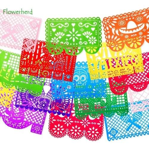 18/9pcs Picado Papel Banner Felt Large Mexican Fiesta Banners Fiesta Mexican Party Decorations Day of The Dead Banner