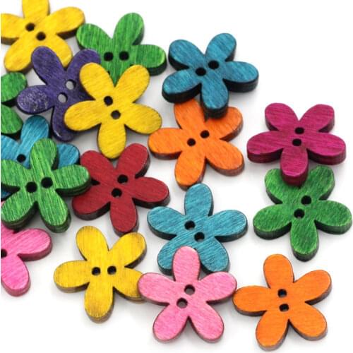 Flower Wood Sewing Buttons Scrapbooking 2 Holes Multicolor Cute Flower Natural Decoration Sewing Scrapbooking Wood Buttons