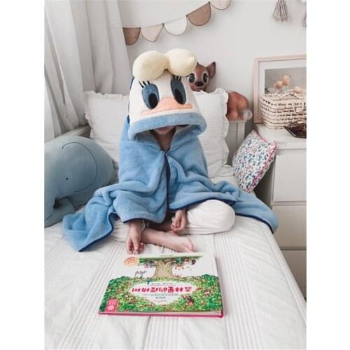 Disney Donald Coral Fleece Fabric Blanket with Hooded Cute Cartoon Cosplay Cloak Cape Warm Wearable Fur Throw Blanket for Sofa