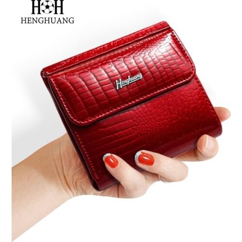 HH women wallet patent leather lady short hasp zipper coin card holder purse mini wallets female luxury alligator purses