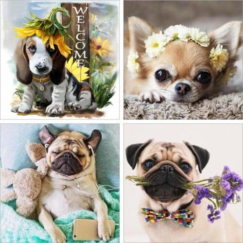 Huacan Full Square Diamond Art Painting Dog Flower 5D DIY Mosaic Diamond Embroidery Animal Home Decor New Arrival