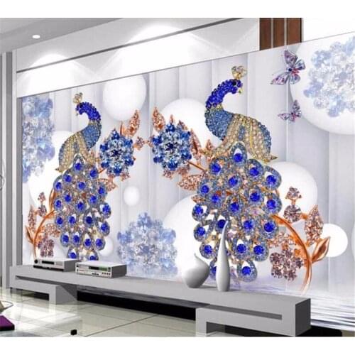 Beibehang Custom 3D wallpaper fresco of any size 3d luxury European peacock jewelry flower TV backdrop papel de parede