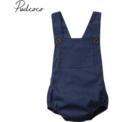 2019 Brand New Newborn Infant Baby Girl Denim Color Bodysuit Jumpsuit Solid Outfits Backless Sunsuit Big Pocket Clothes Playsuit
