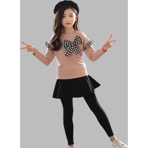 Girls Clothes Set Bow Shirt Legging 2 Pcs Autumn Suit For Girls Winter Kids Clothes Casual Teenage Girls Clothing 4 6 8 12 Years
